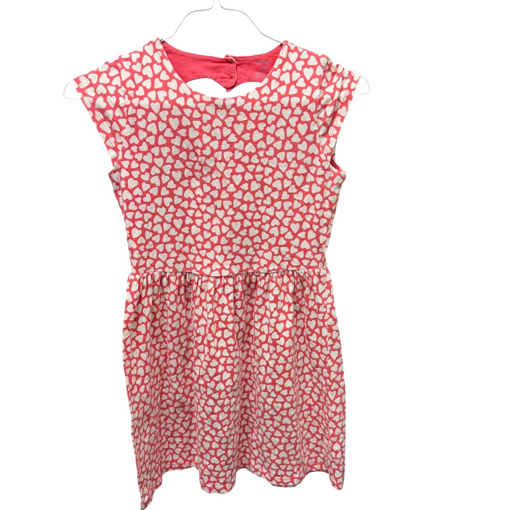 Carters Girls Pink White Heart Cap Sleeve Casual Sweetheart Dress Dress Size 8